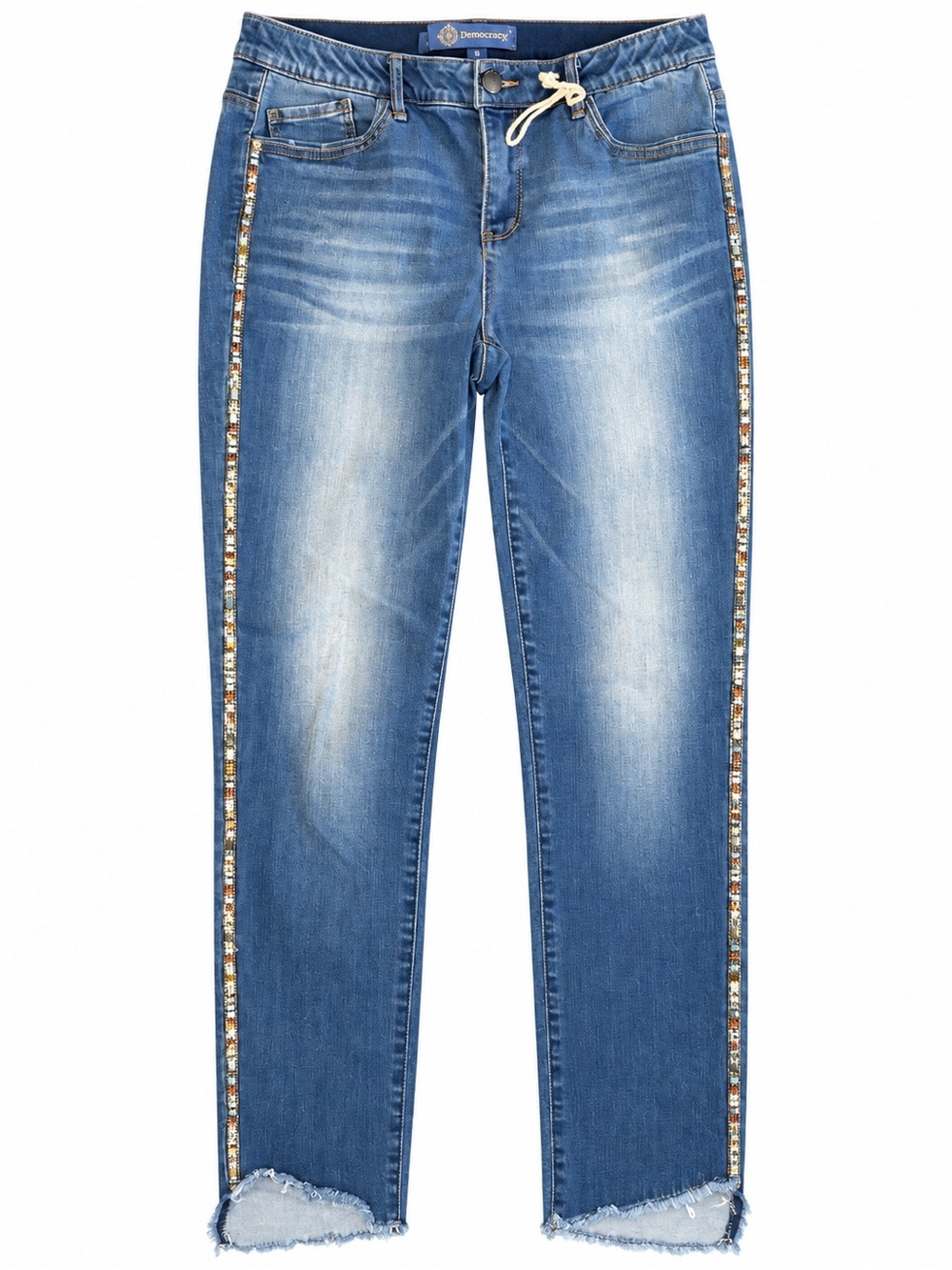 Democracy Ab Solution Size 8 Embellished Side Stripe Raw Hem Jeans